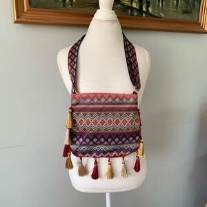 Multicolored Vintage-Inspired Tribal Cross-Body Bag with Tassels